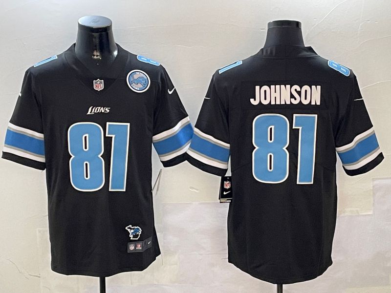 Men Detroit Lions #81 Johnson Black Second generation 2024 Nike Limited NFL Jersey style 3
